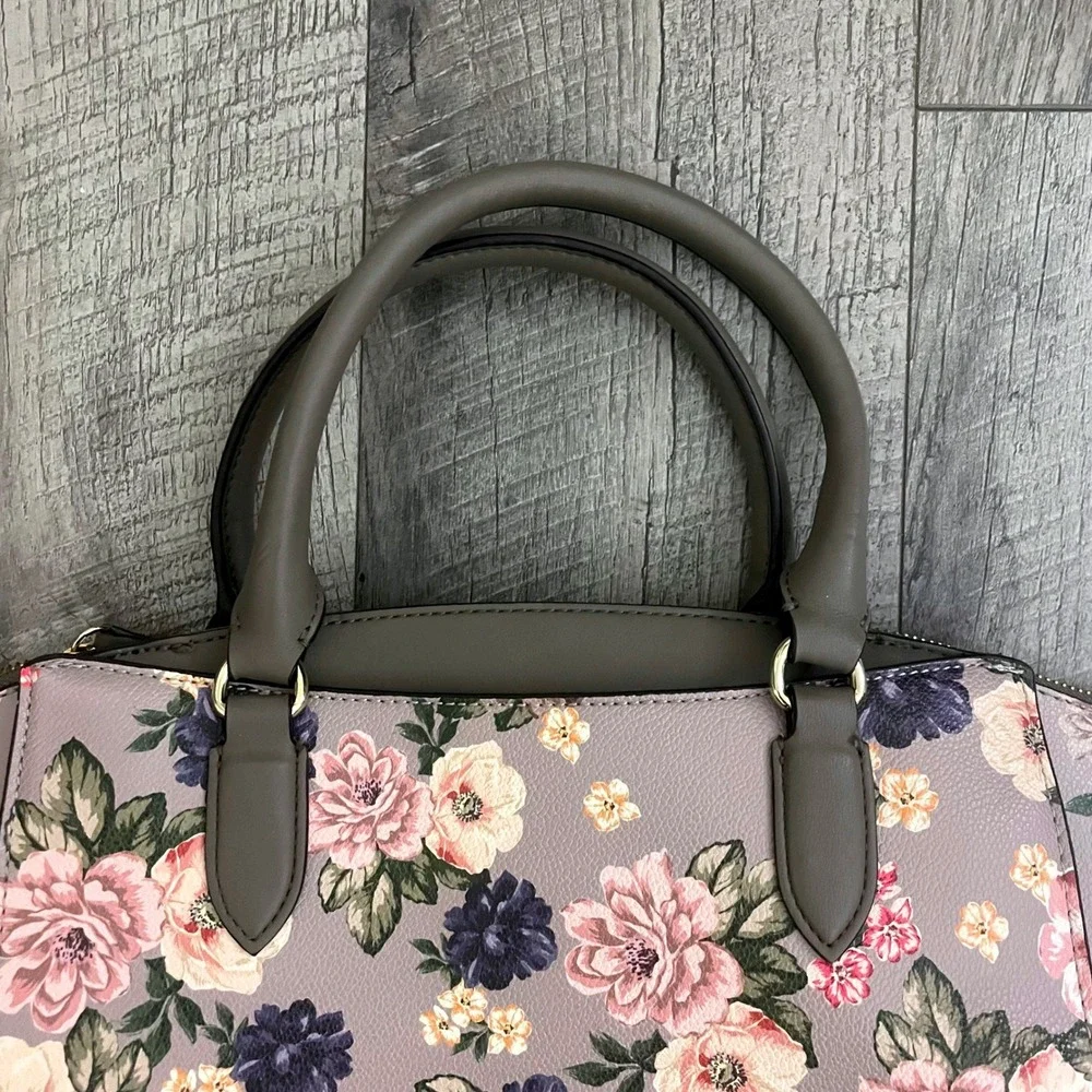 Nine‎ West Floral Satchel Handbag Mauve Pink Purple Triple Compartment Bag
